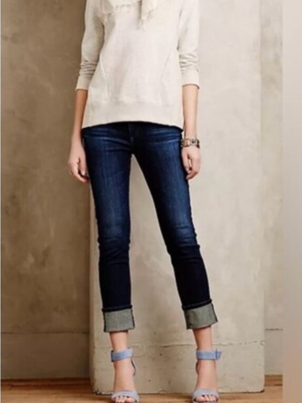 Dark Blue Cuffed Women's Jeans